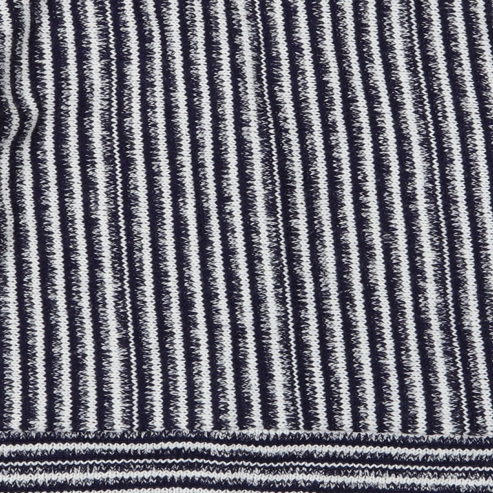 Per Una  Womens Blue Round Neck Striped Acrylic Cardigan Jumper Size M