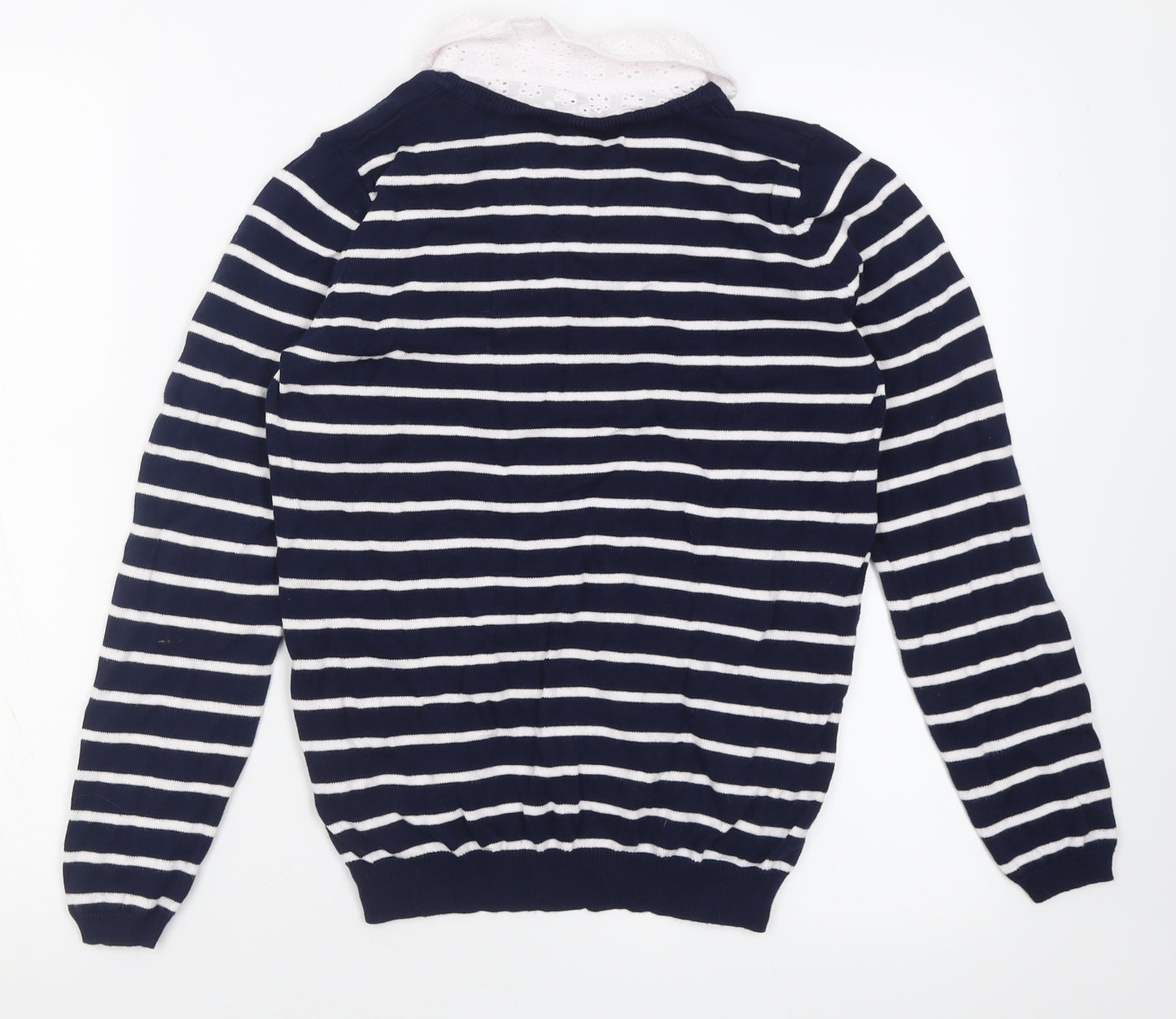 bonmarch Womens Blue Collared Striped Cotton Pullover Jumper Size 8