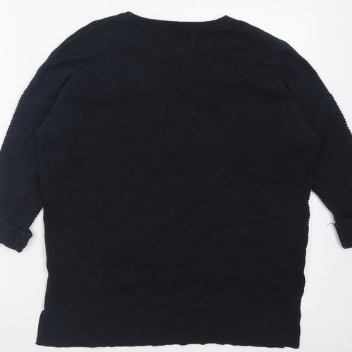 Alice Collins Womens Black Crew Neck Striped Viscose Pullover Jumper Size 12