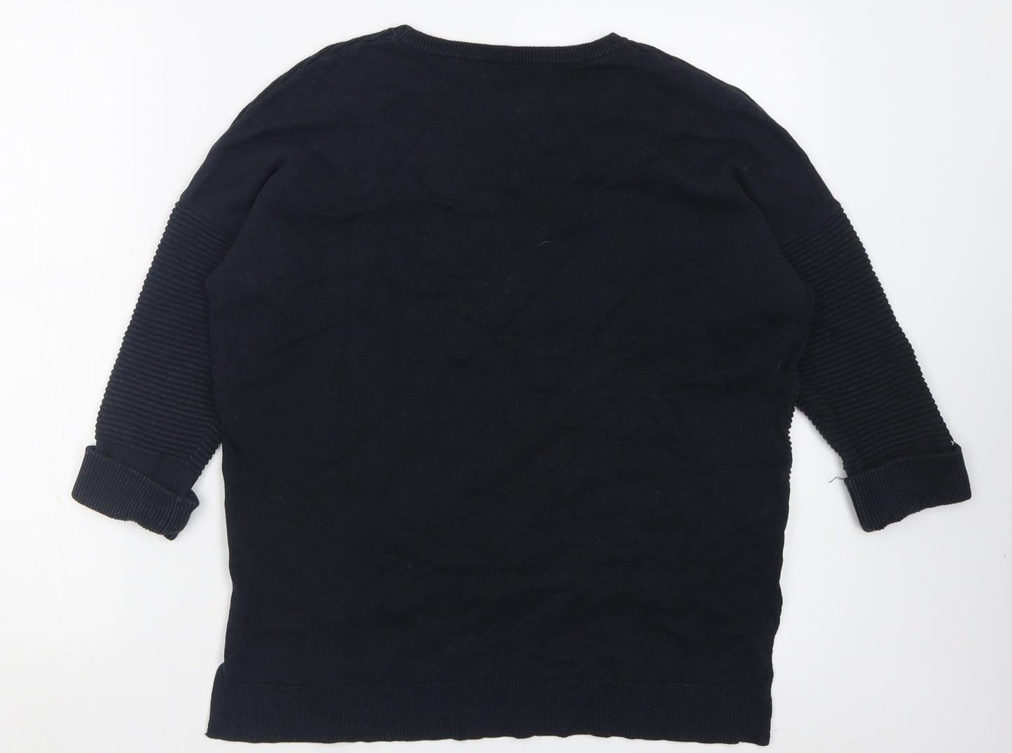 Alice Collins Womens Black Crew Neck Striped Viscose Pullover Jumper Size 12
