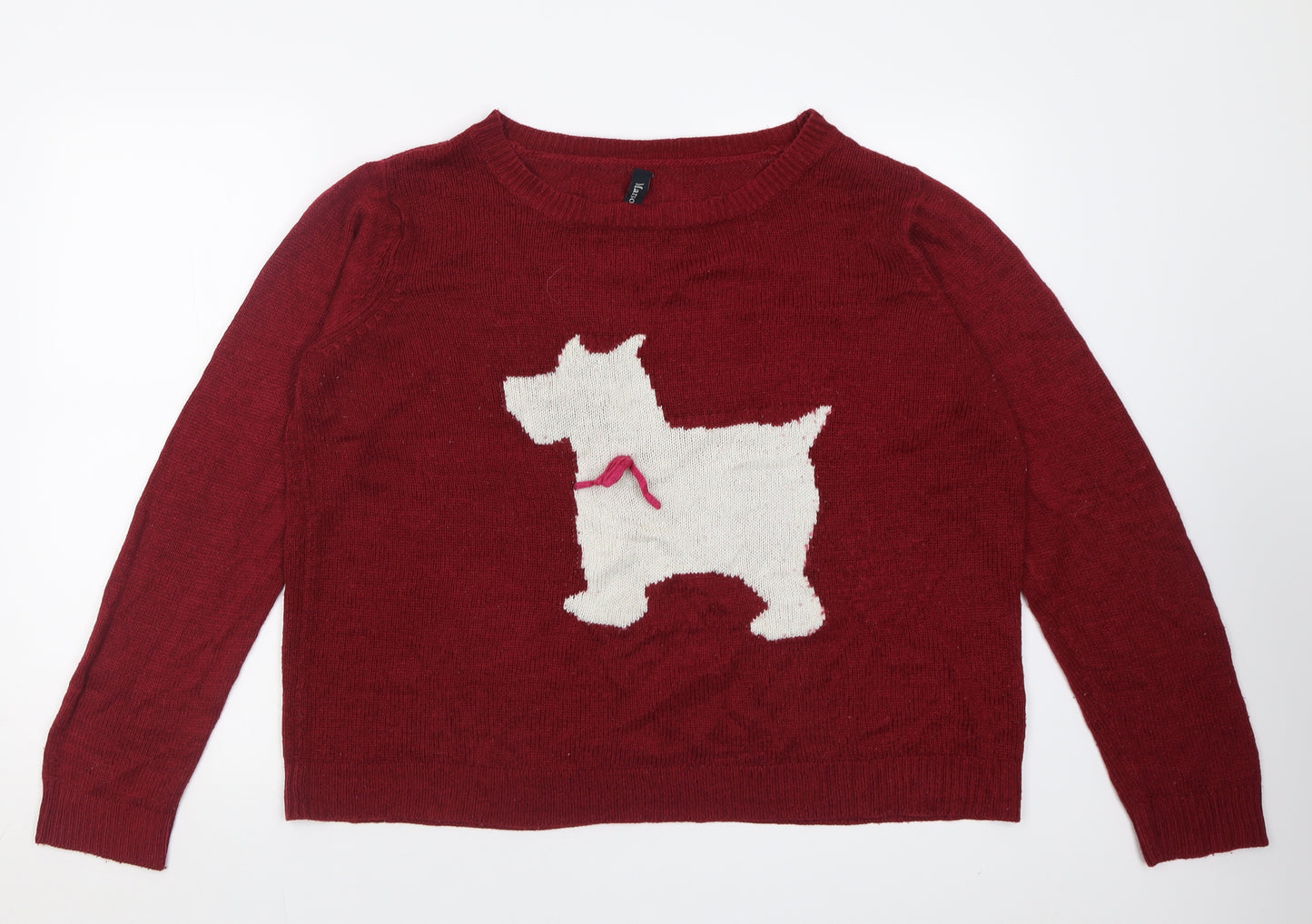 marisota Womens Red Crew Neck  Acrylic Pullover Jumper Size 16