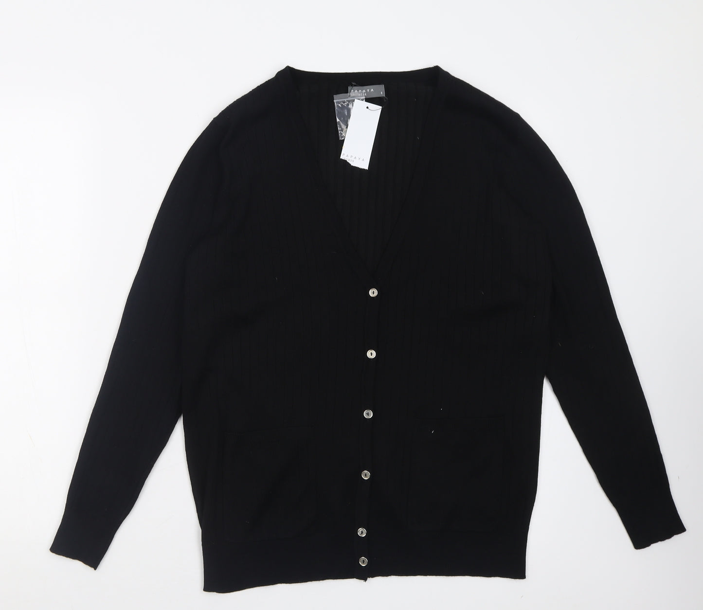 Papaya Womens Black V-Neck  Viscose Cardigan Jumper Size 8
