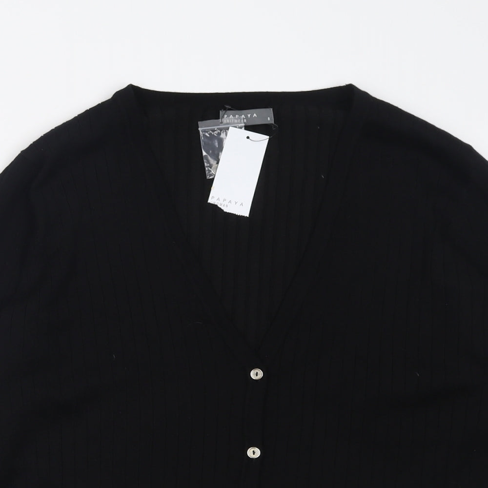 Papaya Womens Black V-Neck  Viscose Cardigan Jumper Size 8