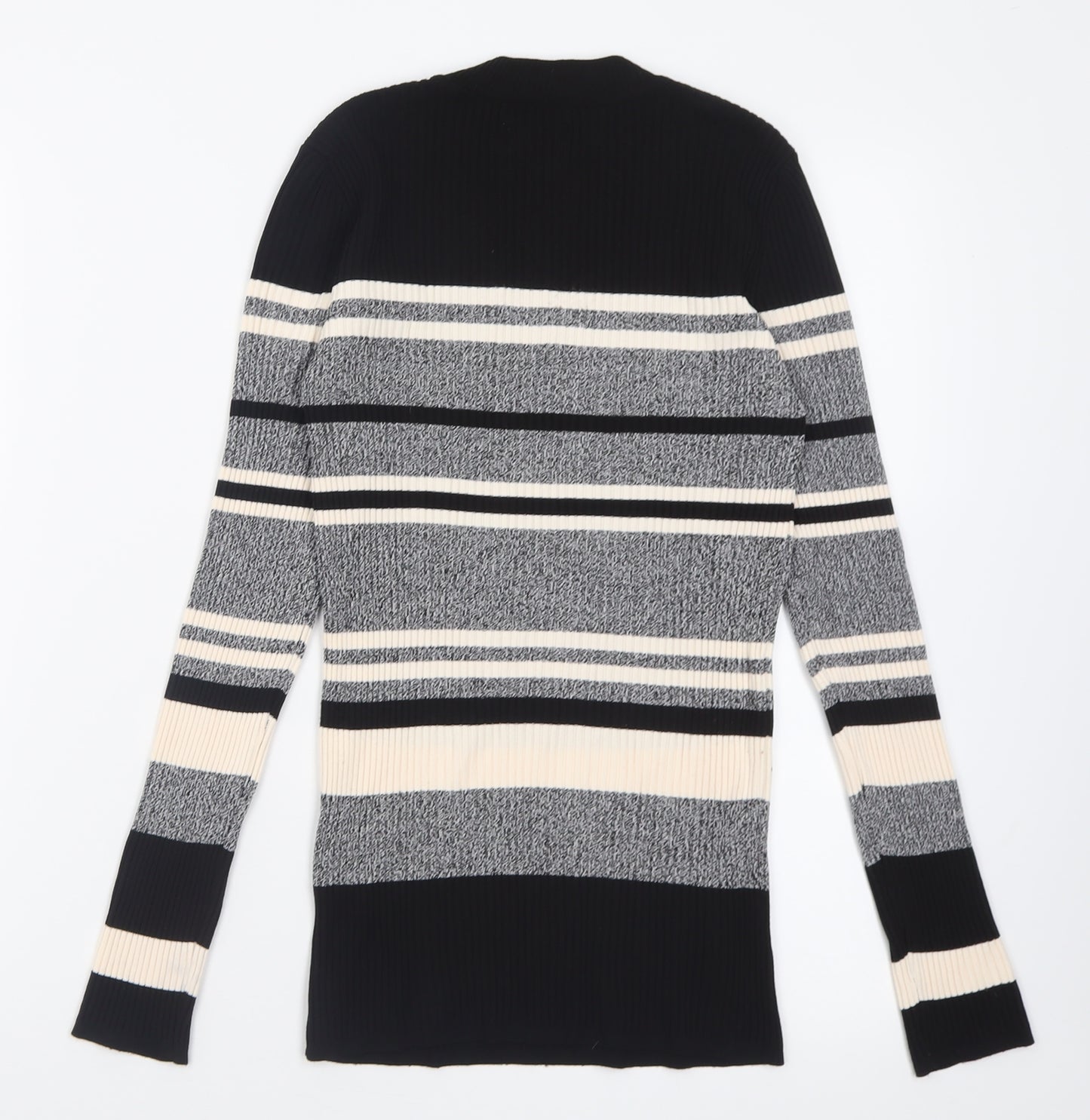 Papaya Womens Black Crew Neck Striped Polyamide Pullover Jumper Size 8   - ribbed fabric