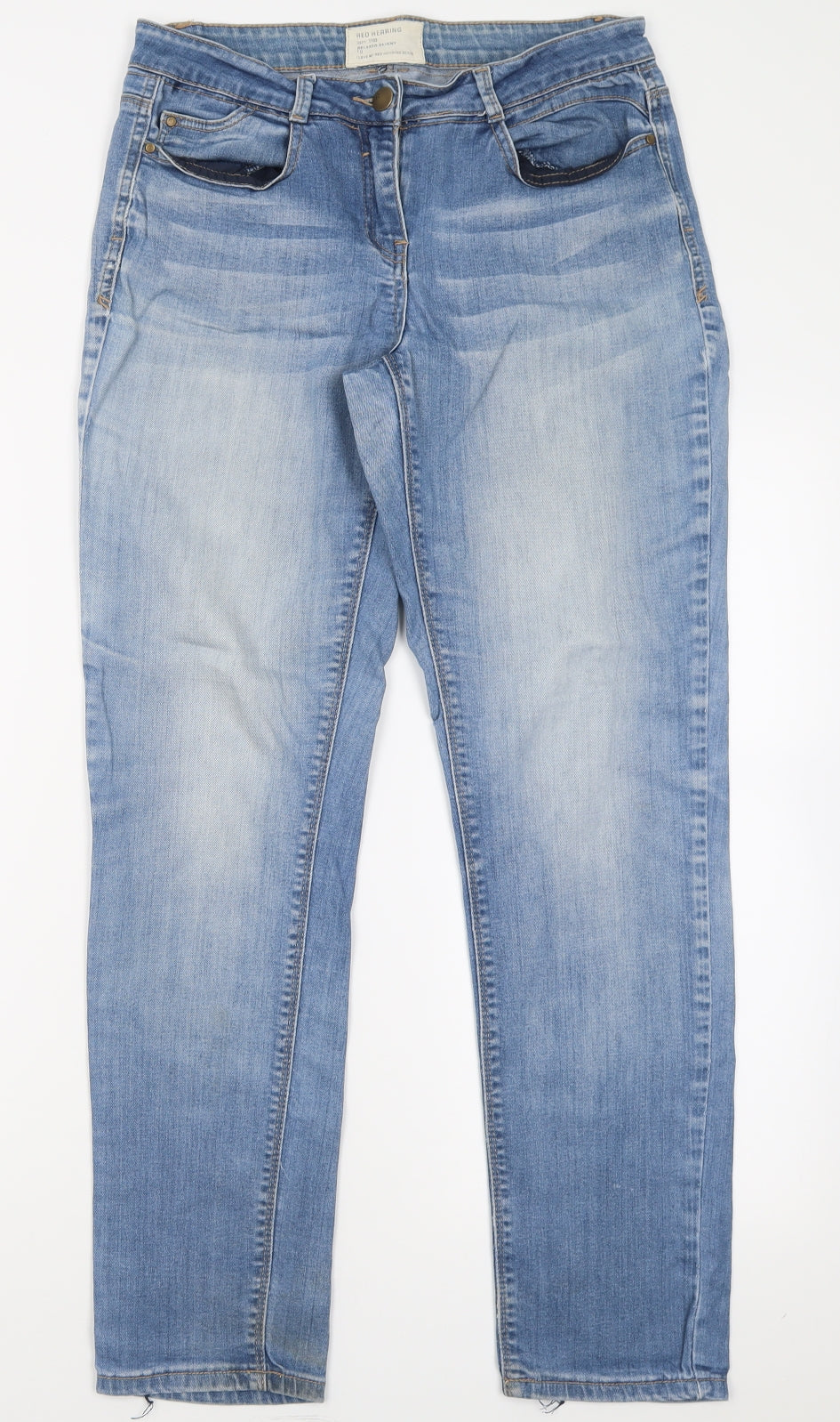 Red Herring Womens Blue  Cotton Straight Jeans Size 10 L29 in Relaxed Button