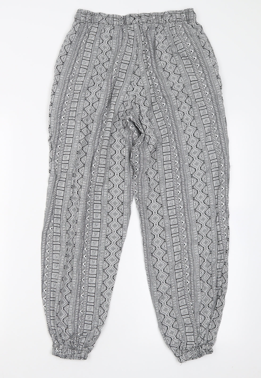 Primark Womens Black Geometric Viscose Trousers  Size 12 L28 in Regular Tie