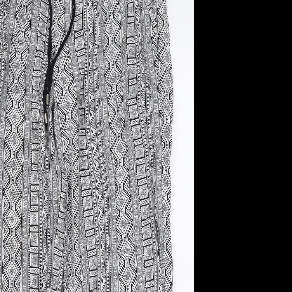 Primark Womens Black Geometric Viscose Trousers  Size 12 L28 in Regular Tie