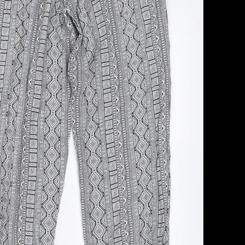 Primark Womens Black Geometric Viscose Trousers  Size 12 L28 in Regular Tie