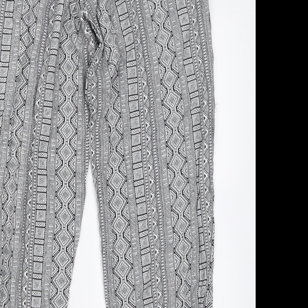 Primark Womens Black Geometric Viscose Trousers  Size 12 L28 in Regular Tie