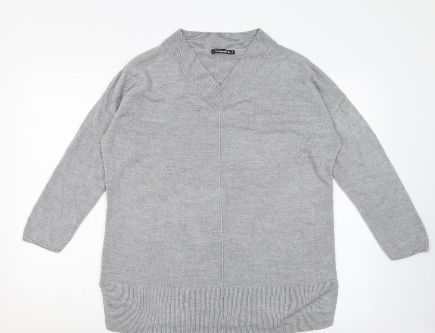 Bonmarché Womens Grey V-Neck  Acrylic Pullover Jumper Size M