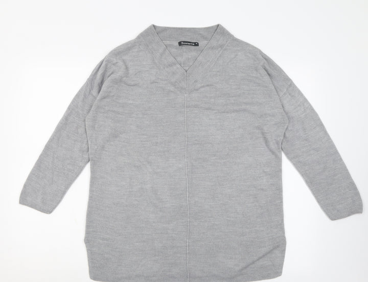 Bonmarché Womens Grey V-Neck  Acrylic Pullover Jumper Size M