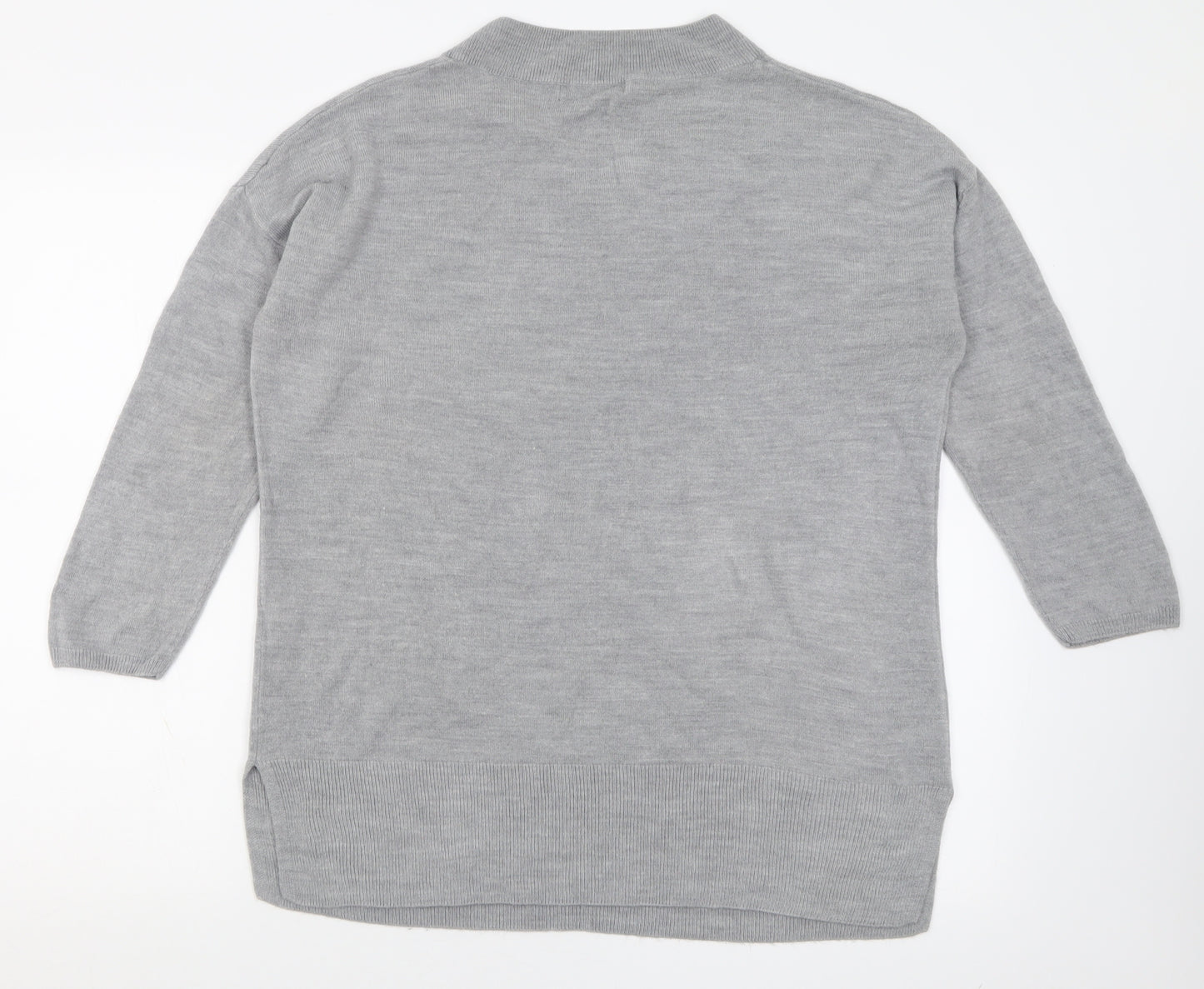 Bonmarché Womens Grey V-Neck  Acrylic Pullover Jumper Size M