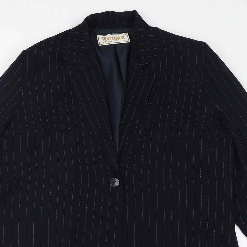 Roman Womens Black Striped  Jacket Blazer Size 20  Button