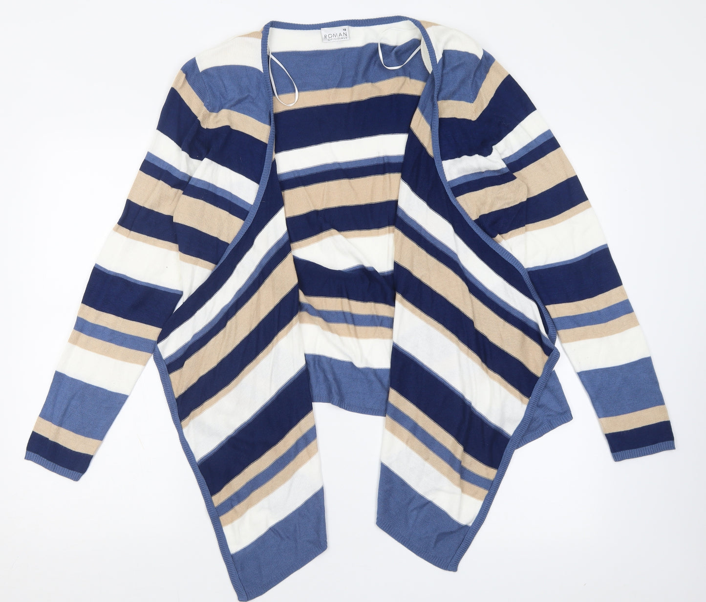 Roman Womens Blue V-Neck Striped Viscose Cardigan Jumper Size 18