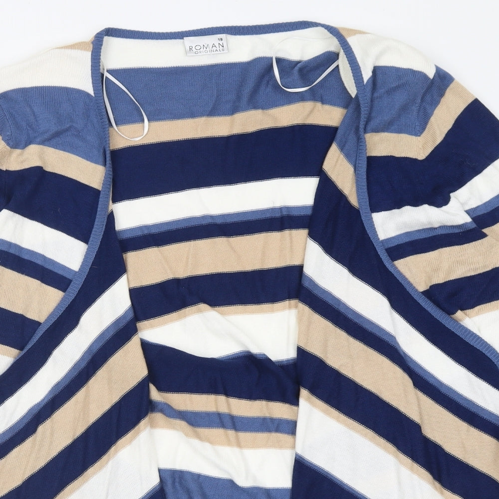 Roman Womens Blue V-Neck Striped Viscose Cardigan Jumper Size 18