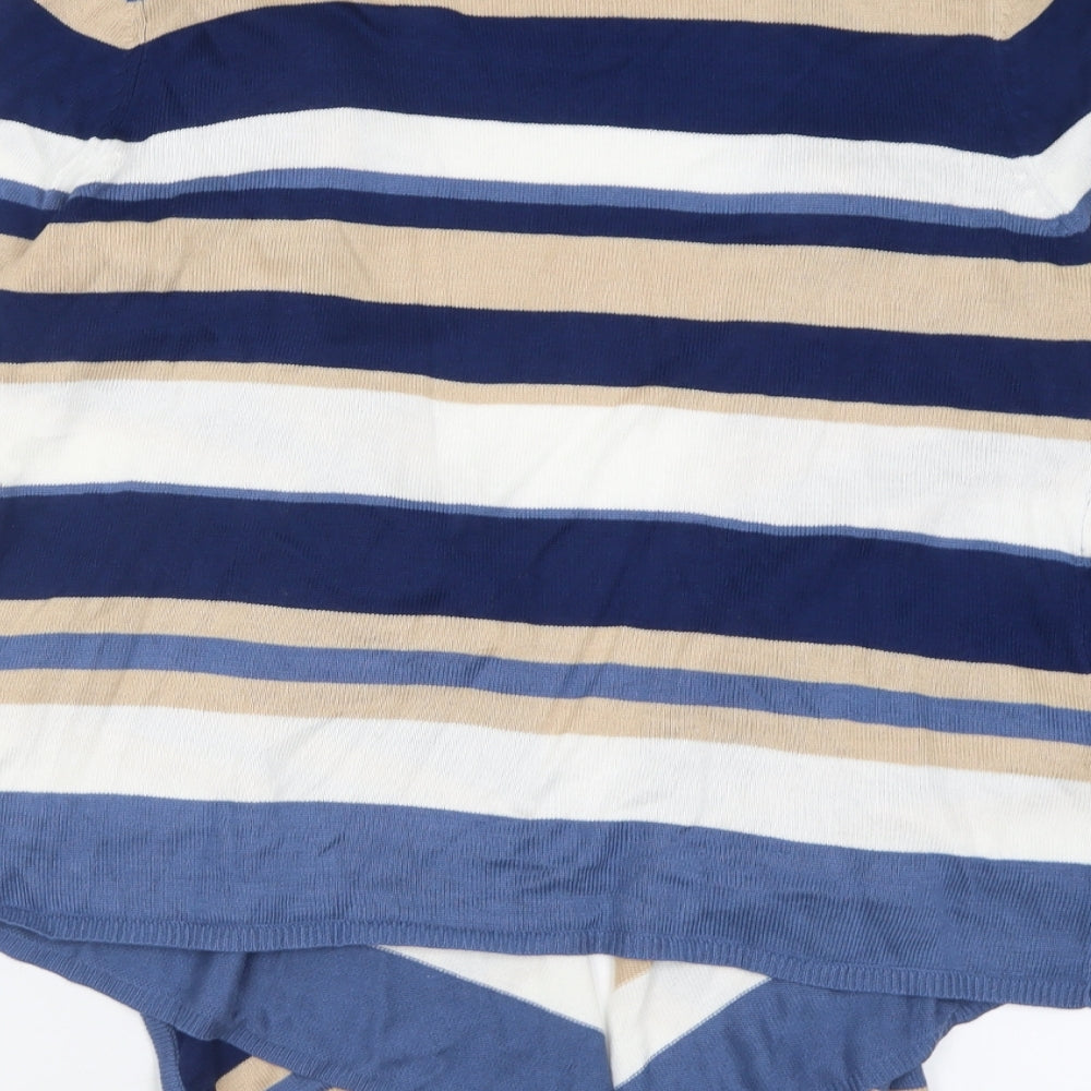 Roman Womens Blue V-Neck Striped Viscose Cardigan Jumper Size 18
