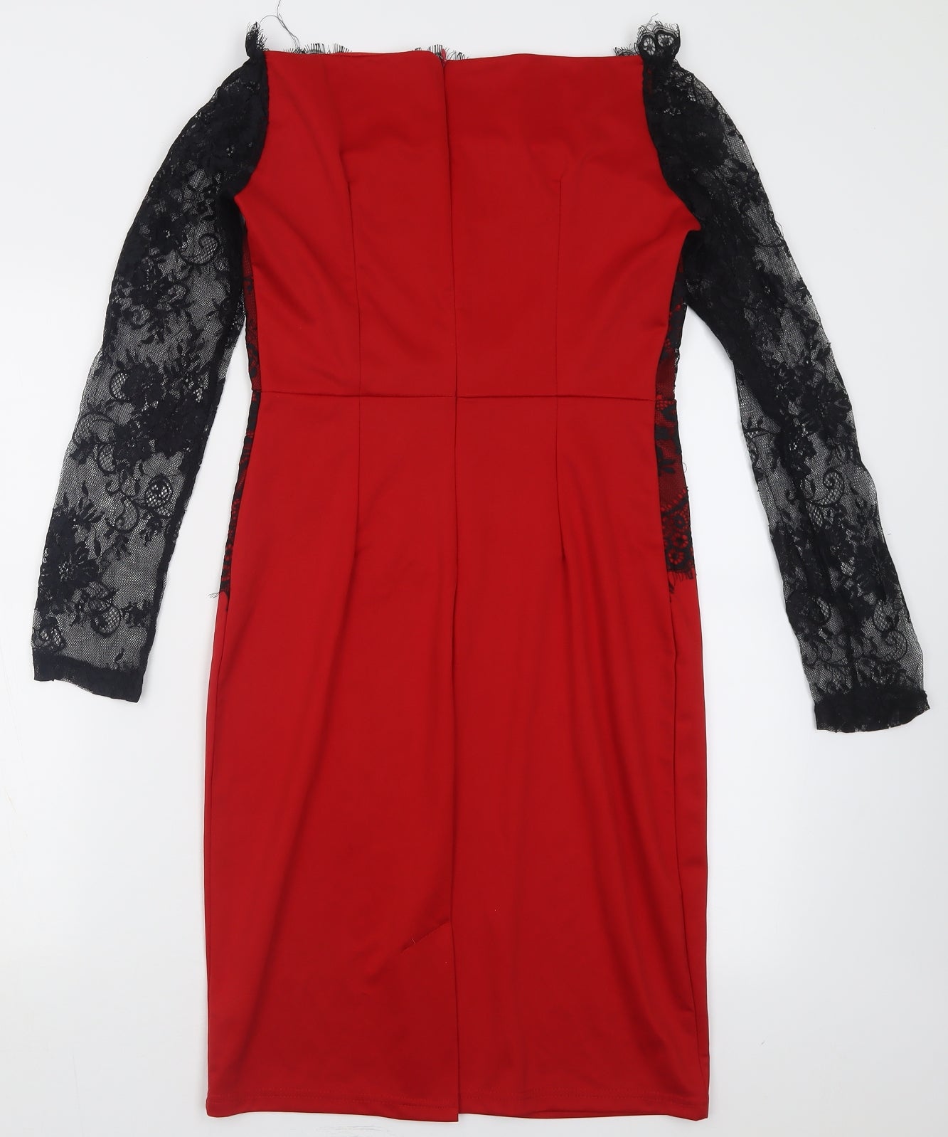 Preworn Womens Red  Cotton Bodycon  Size L  Off the Shoulder Zip - Lace Detail