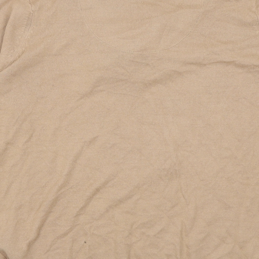 Marks and Spencer Womens Beige V-Neck Animal Print Acrylic Pullover Jumper Size 16