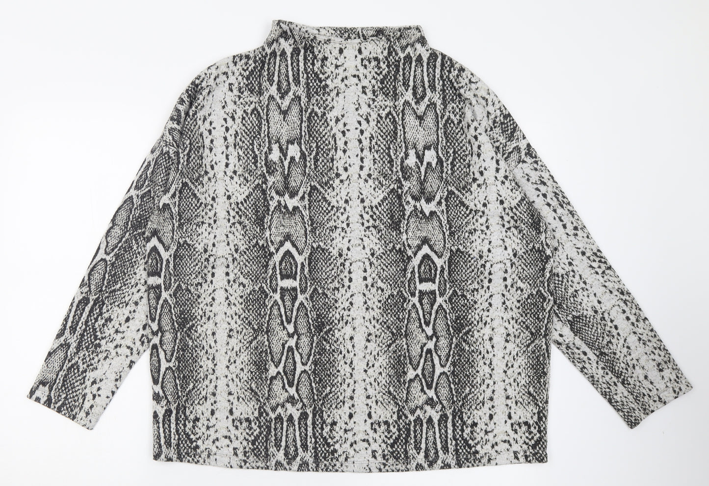 TU Womens Grey High Neck Animal Print Polyester Pullover Jumper Size 16