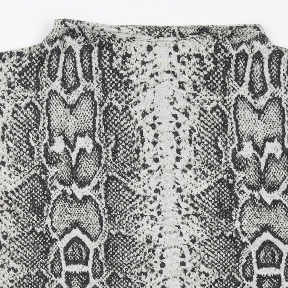 TU Womens Grey High Neck Animal Print Polyester Pullover Jumper Size 16
