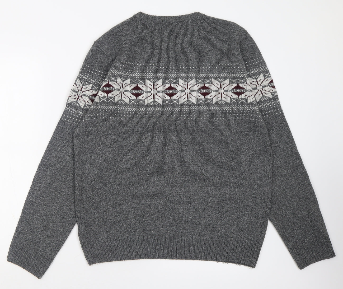 Marks and Spencer Mens Grey Crew Neck Geometric Acrylic Pullover Jumper Size M