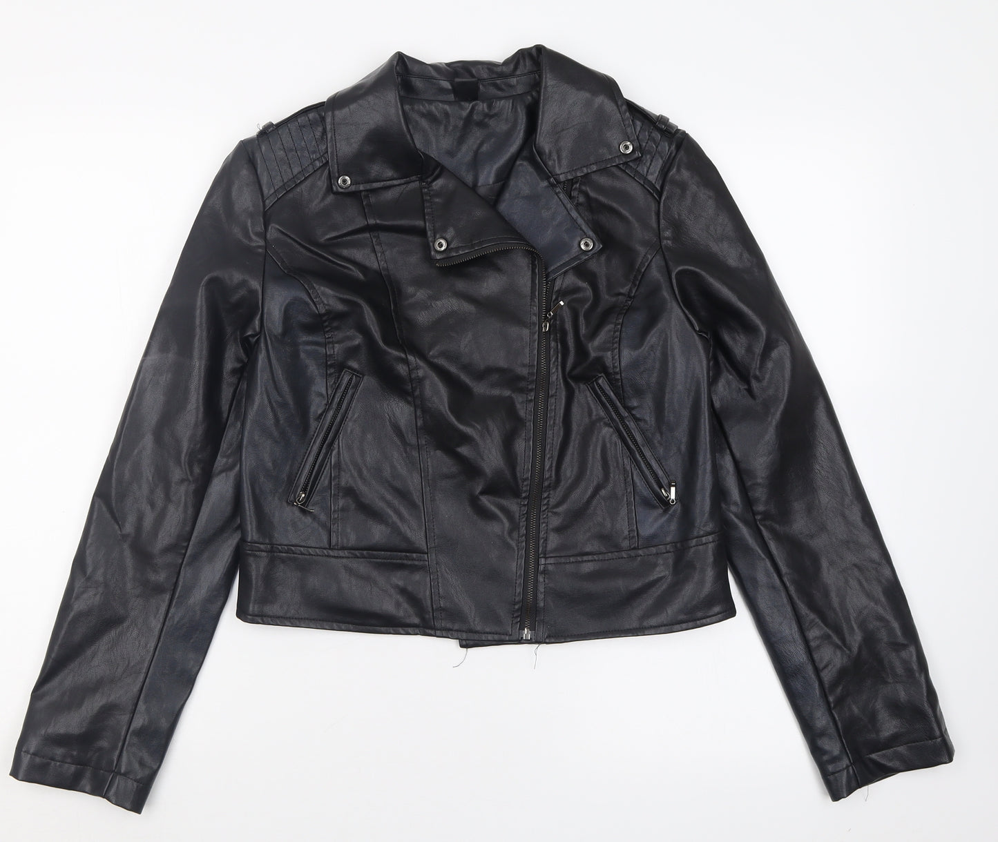 Preworn Girls Black   Biker Jacket Size 15-16 Years  Zip - Riverdale