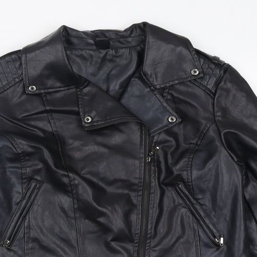 Preworn Girls Black   Biker Jacket Size 15-16 Years  Zip - Riverdale