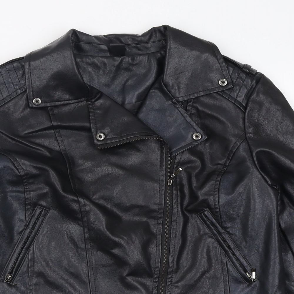 Preworn Girls Black   Biker Jacket Size 15-16 Years  Zip - Riverdale
