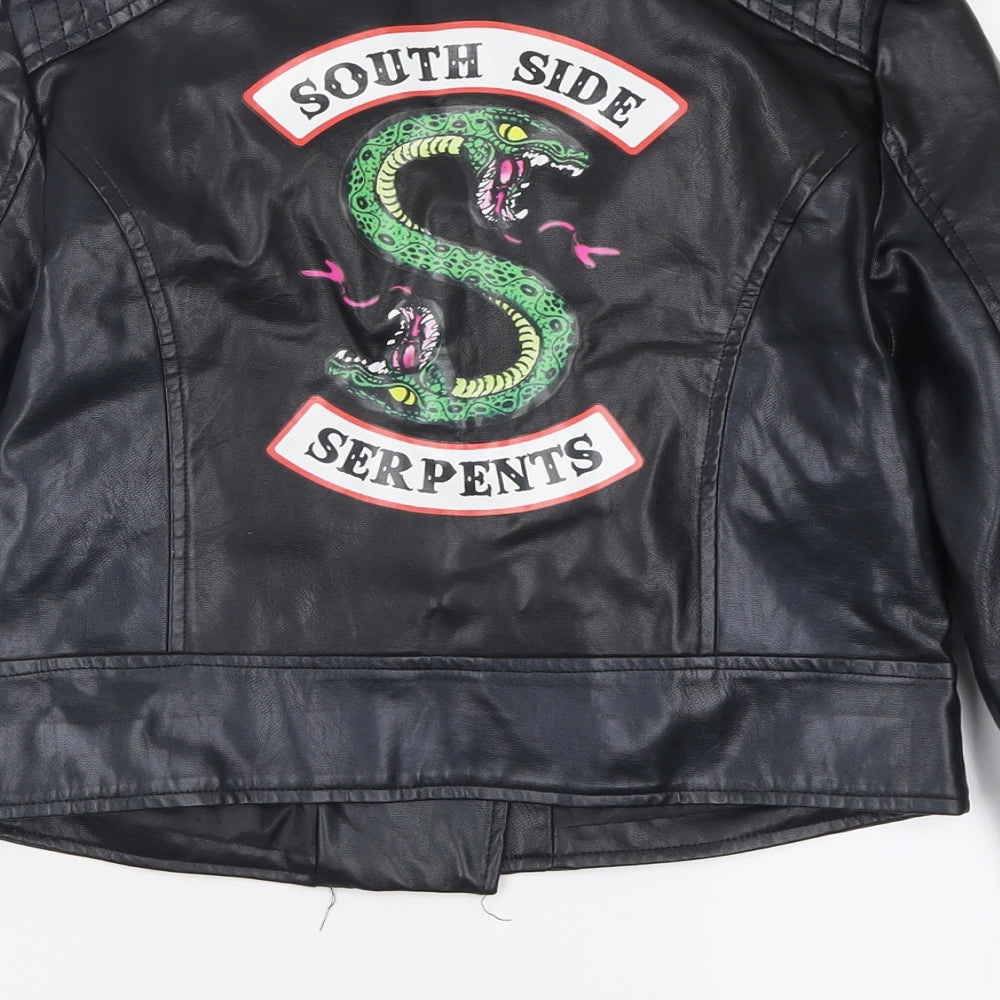 Preworn Girls Black   Biker Jacket Size 15-16 Years  Zip - Riverdale