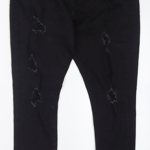 Boohoo Womens Black  Cotton Skinny Jeans Size 14 L27 in Regular Button