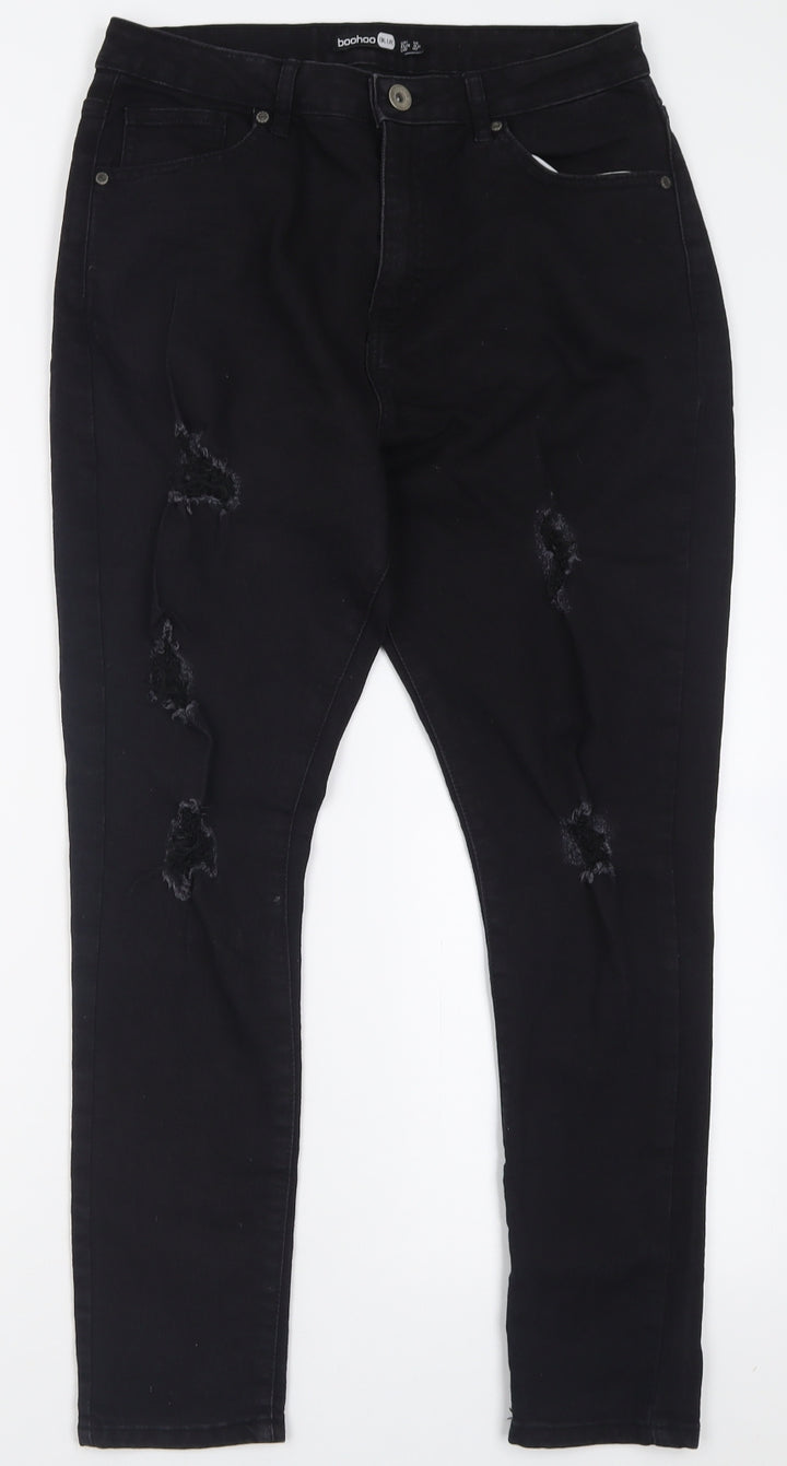 Boohoo Womens Black  Cotton Skinny Jeans Size 14 L27 in Regular Button