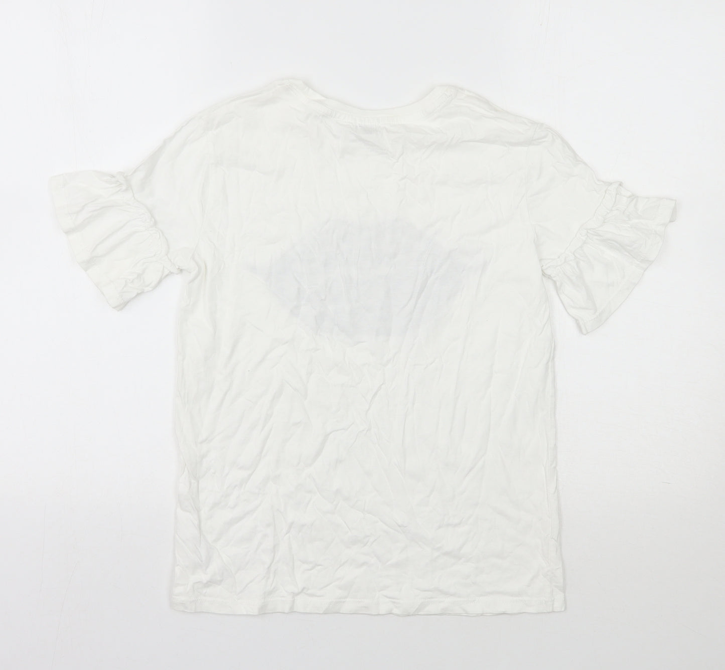 River Island Girls White Animal Print 100% Cotton Basic T-Shirt Size 11-12 Years Round Neck Pullover