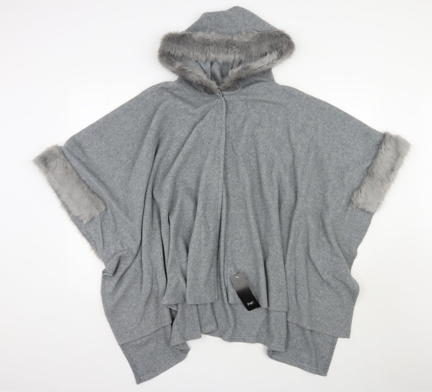 F&F Womens Grey   Jacket Poncho One Size  Hook & Eye