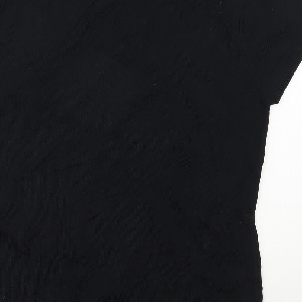 Ellie Louise  Womens Black Floral Viscose Basic T-Shirt Size L V-Neck