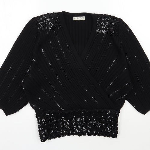 Decisions Womens Black V-Neck  Acrylic Pullover Jumper Size M
