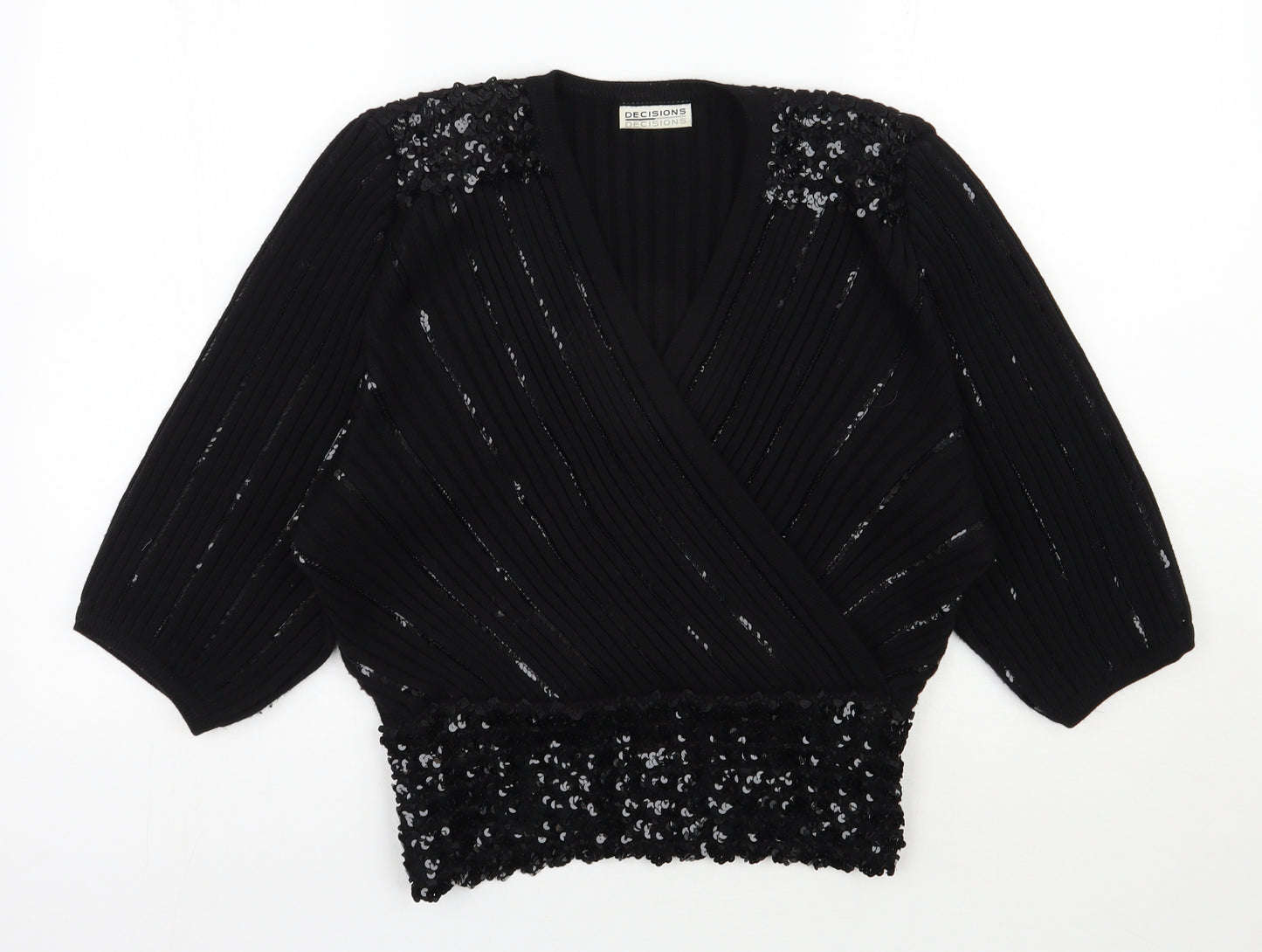 Decisions Womens Black V-Neck  Acrylic Pullover Jumper Size M