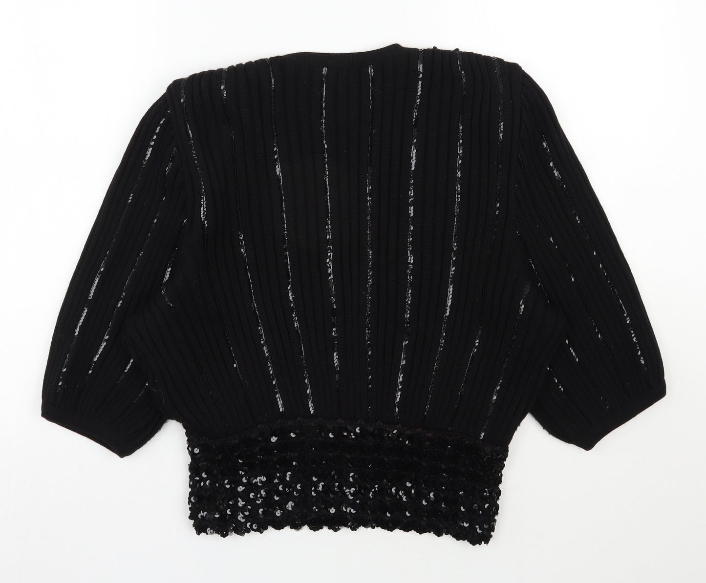 Decisions Womens Black V-Neck  Acrylic Pullover Jumper Size M