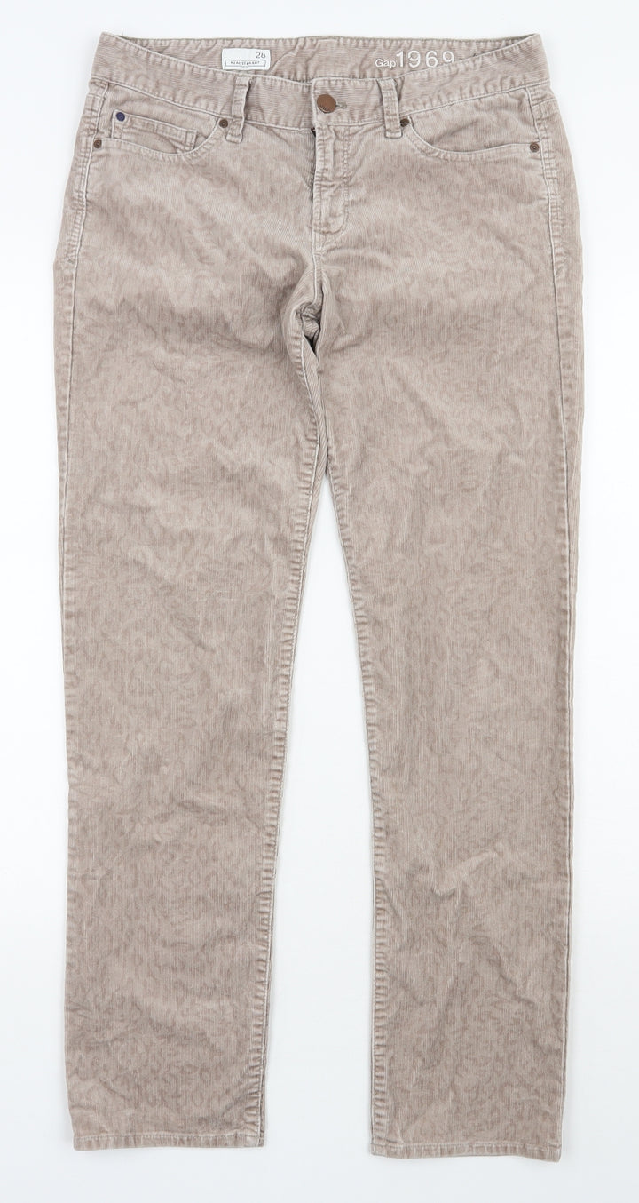 Gap Womens Beige Animal Print Cotton Straight Jeans Size 30 in L29.5 in Regular Zip
