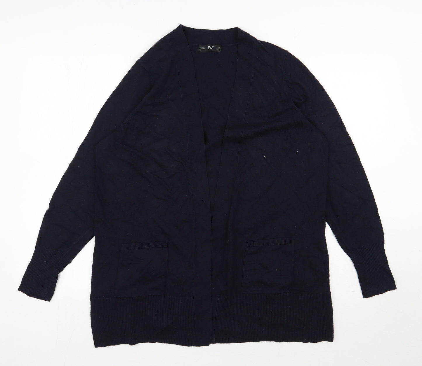 F&F Womens Blue V-Neck  Polyester Cardigan Jumper Size 16
