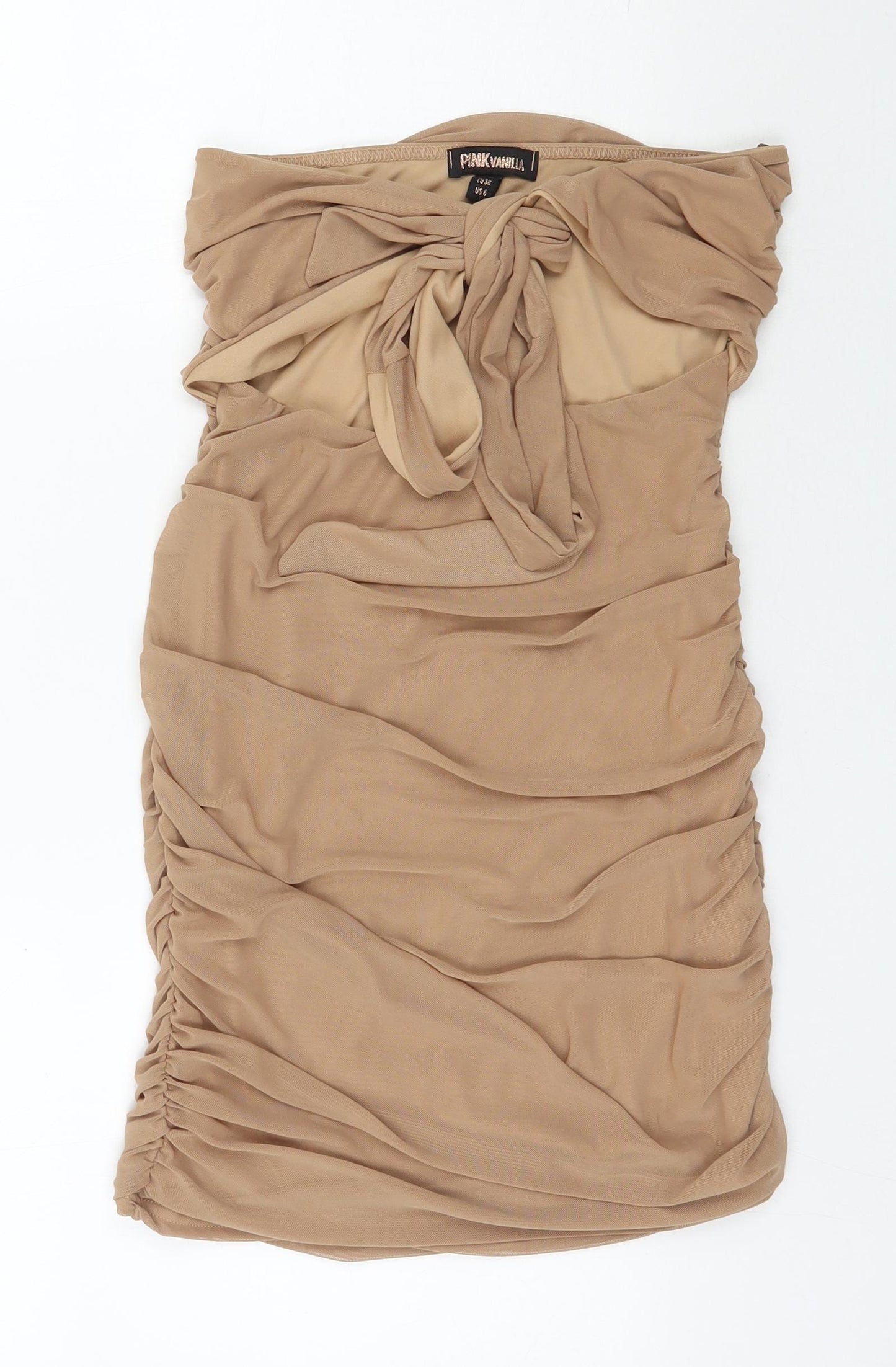 Pink vanilla Womens Beige  Polyester Mini  Size 10  Off the Shoulder Tie