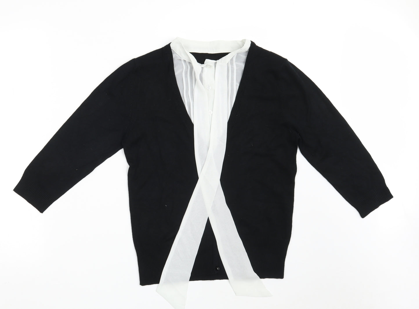 Preworn Womens Black Round Neck  Viscose Cardigan Jumper Size 12