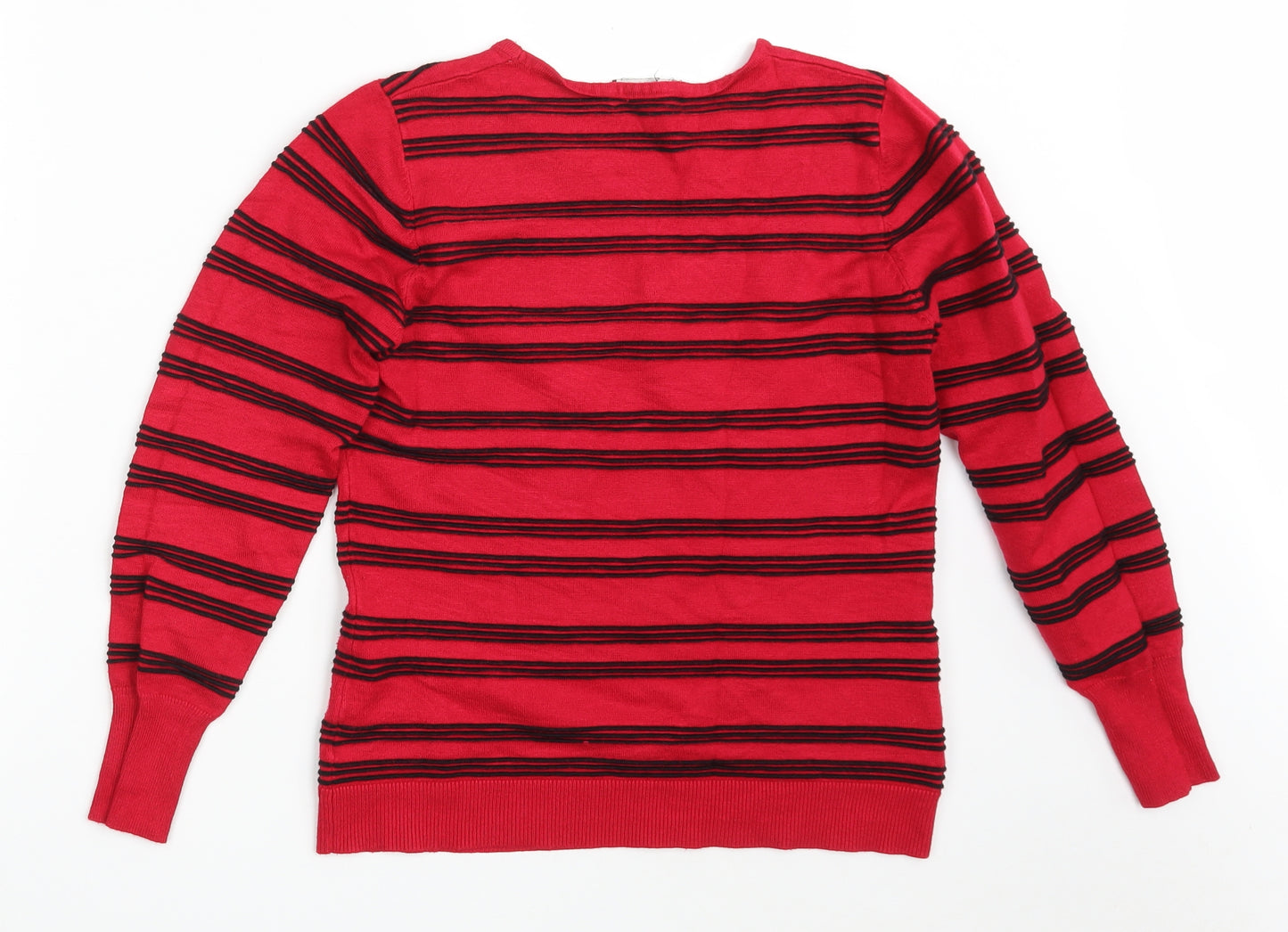 Paramour  Womens Red Round Neck Striped Acrylic Pullover Jumper Size M