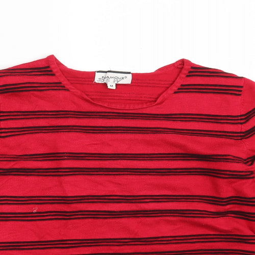 Paramour  Womens Red Round Neck Striped Acrylic Pullover Jumper Size M