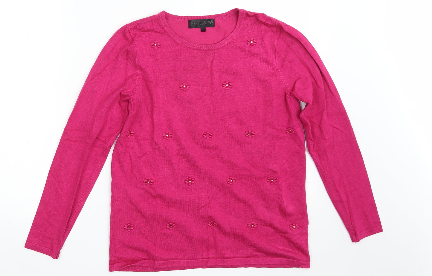 Hepburn Womens Pink Round Neck  Viscose Pullover Jumper Size S