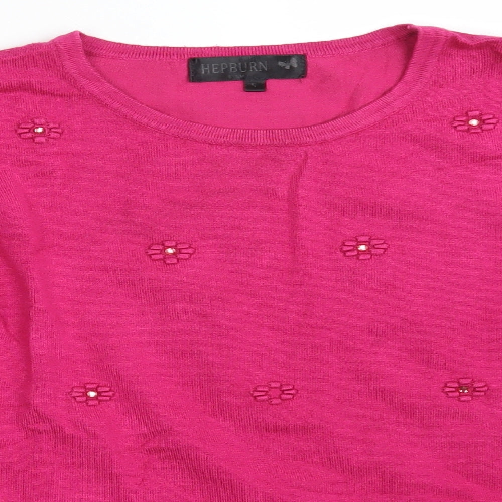 Hepburn Womens Pink Round Neck  Viscose Pullover Jumper Size S