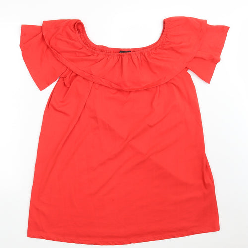 New Look Womens Red  100% Cotton Basic Blouse Size 12 Off the Shoulder