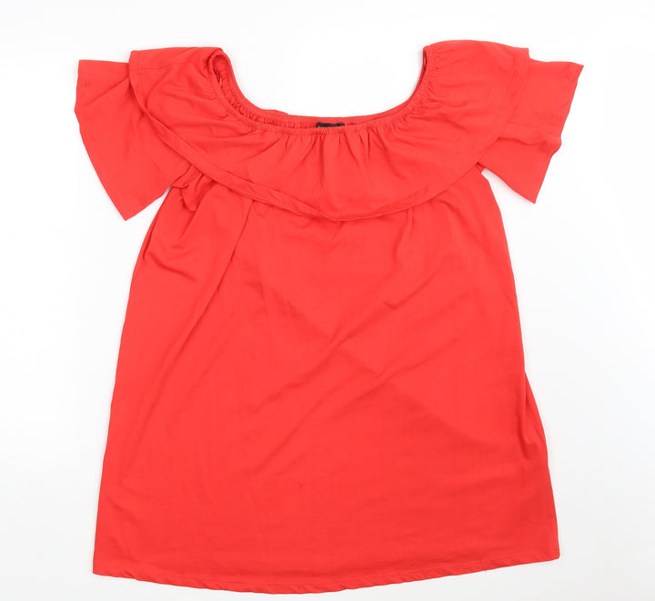 New Look Womens Red 100% Cotton Basic Blouse Size 12 Off the Shoulder