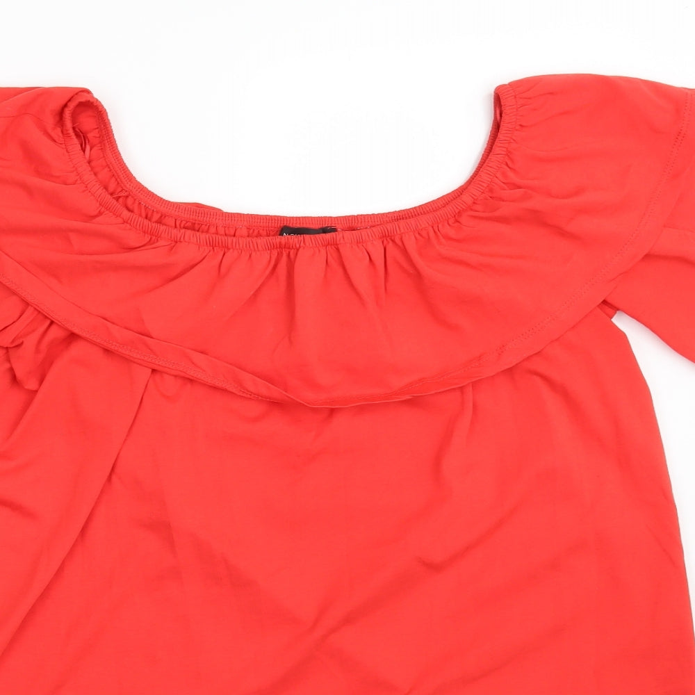 New Look Womens Red  100% Cotton Basic Blouse Size 12 Off the Shoulder