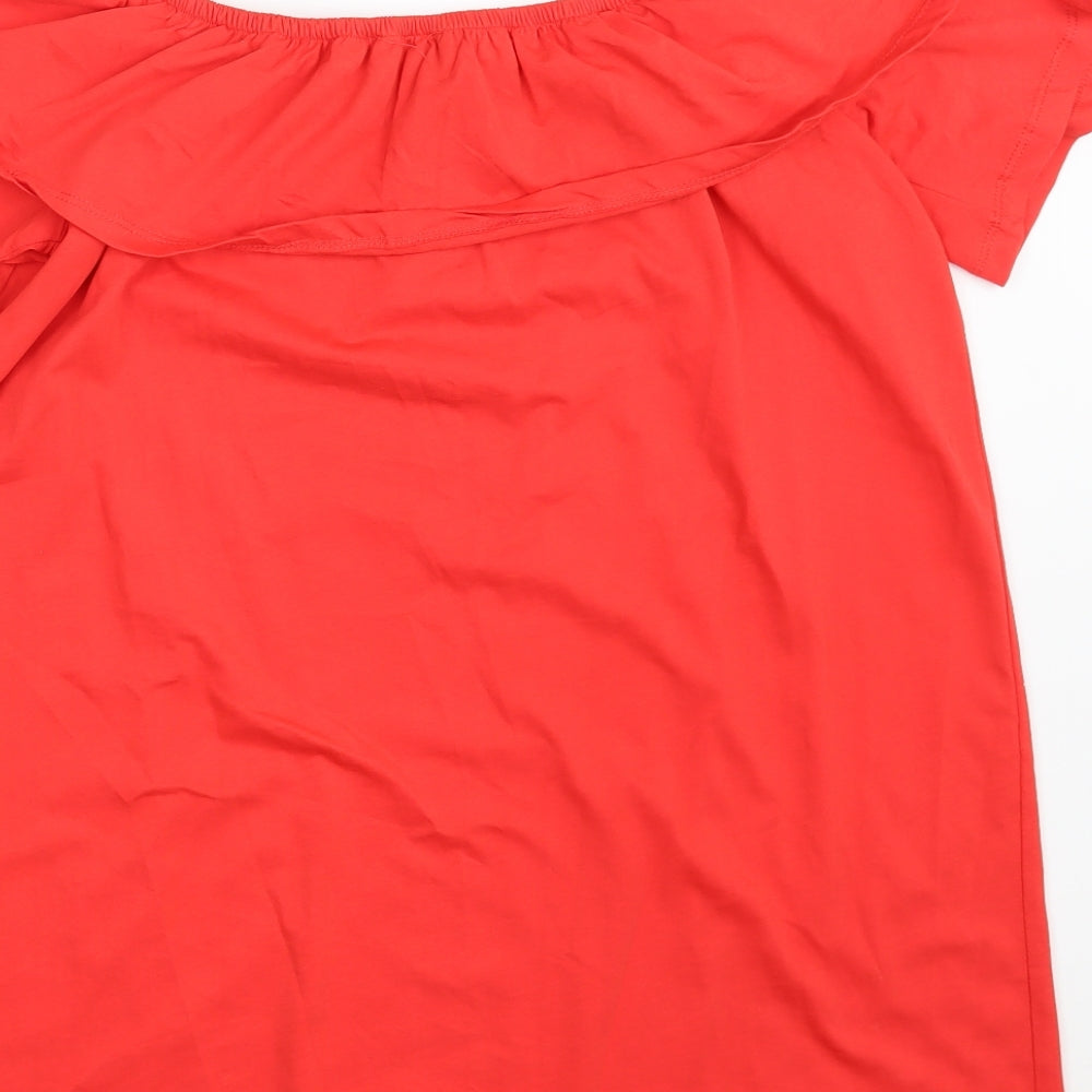 New Look Womens Red  100% Cotton Basic Blouse Size 12 Off the Shoulder