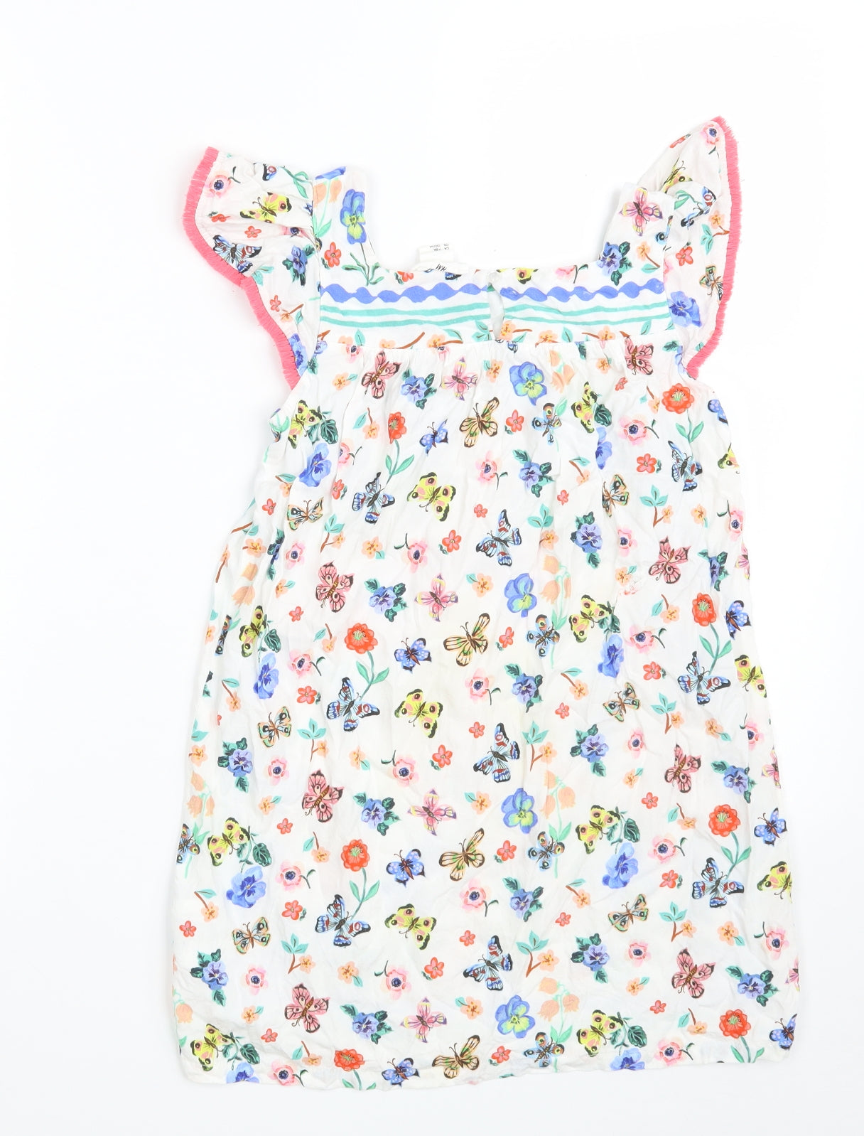 H&M Girls White Floral Viscose A-Line  Size 7-8 Years  Square Neck Button